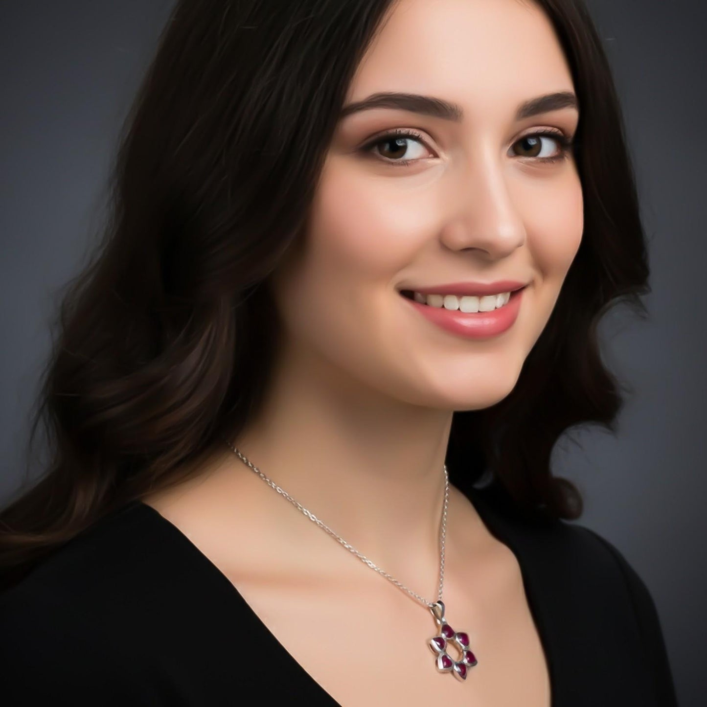 Silver Star Floral Ruby Pendant