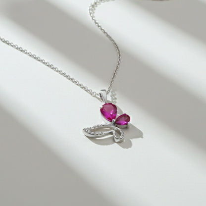 Silver Butterfly Ruby Pendant