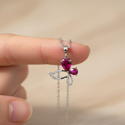 Silver Butterfly Ruby Pendant