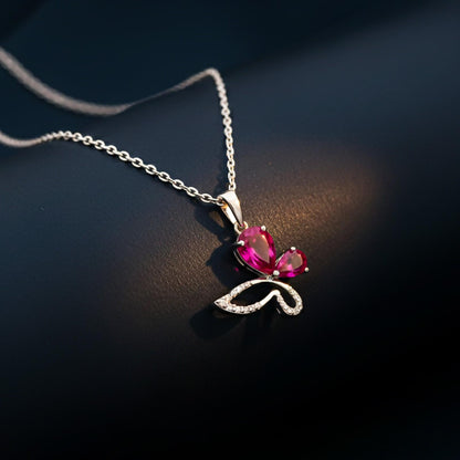 Silver Butterfly Ruby Pendant