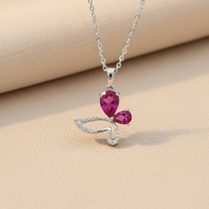 Silver Butterfly Ruby Pendant