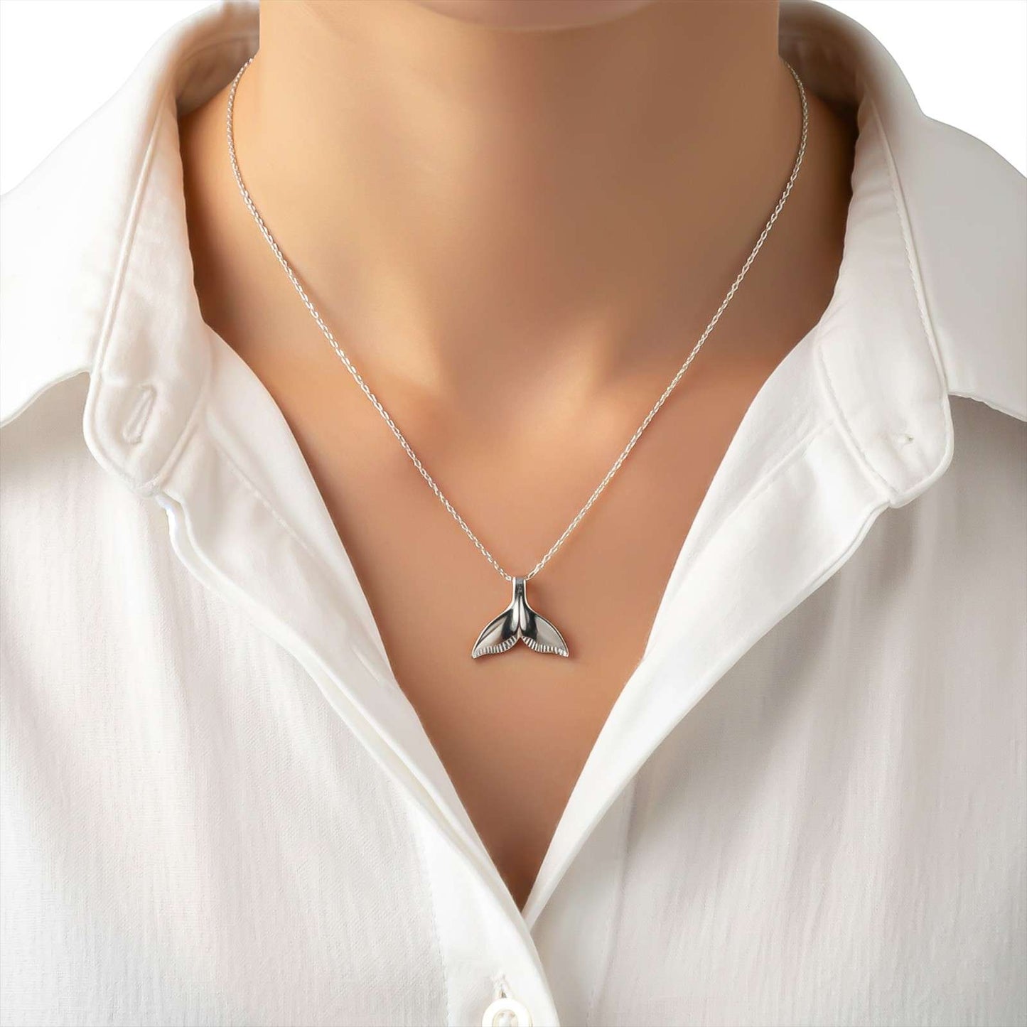 Silver Whale Tale Pendant