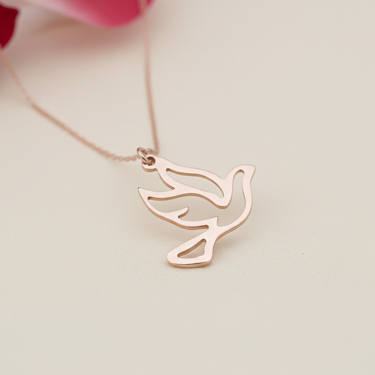 Rose Gold Flying Dove Pendant