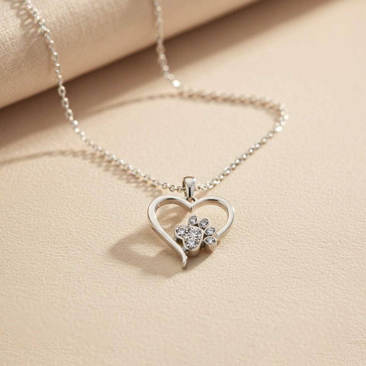 Silver Dog Paw Heart Shaped Pendant