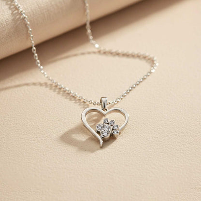 Silver Dog Paw Heart Shaped Pendant