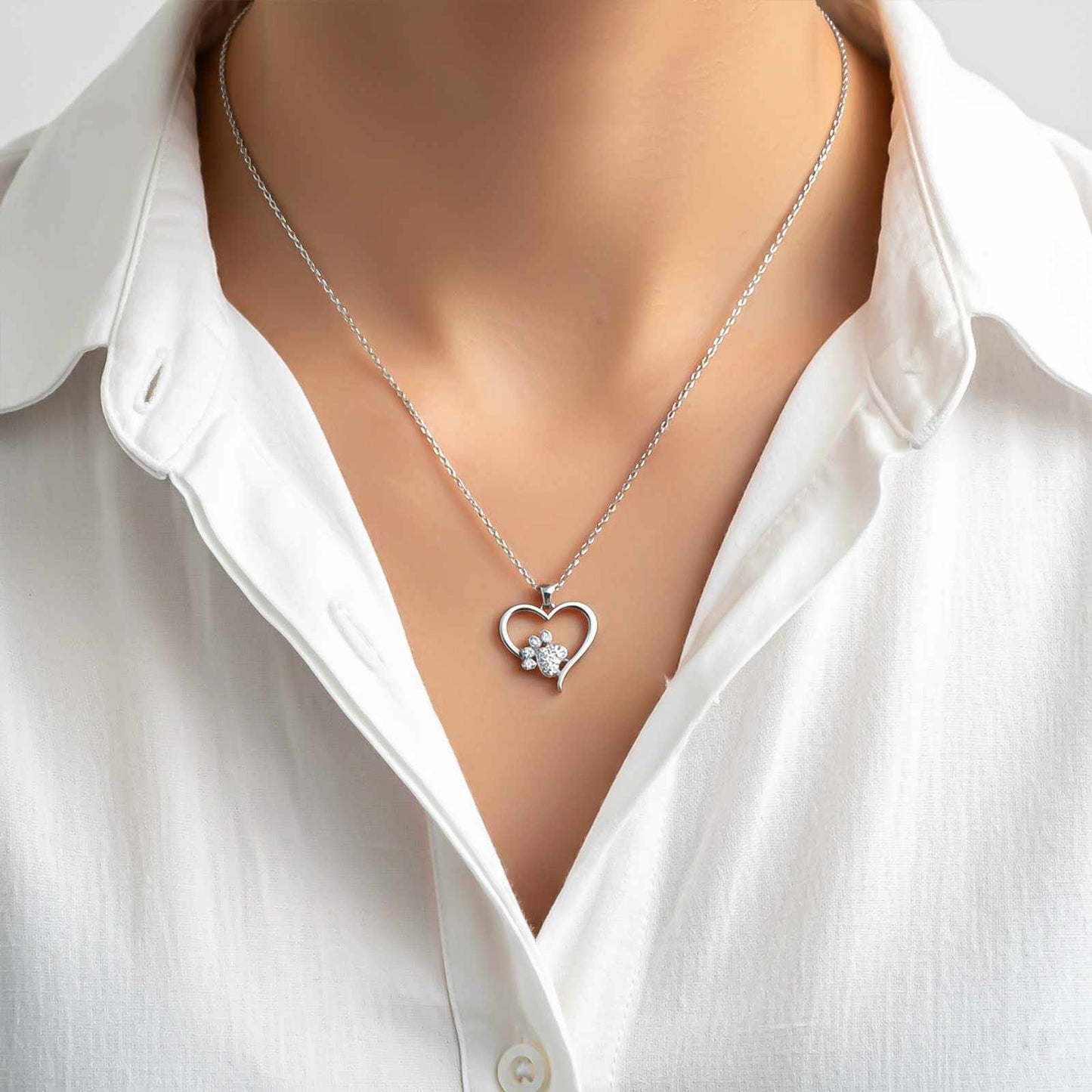 Silver Dog Paw Heart Shaped Pendant