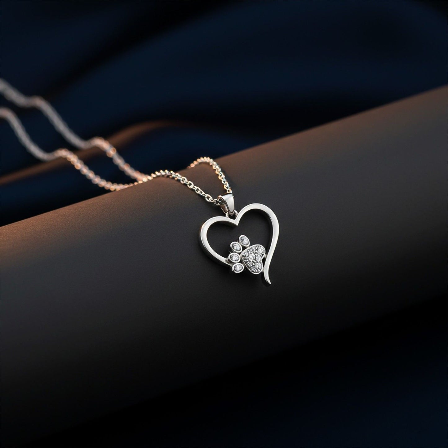 Silver Dog Paw Heart Shaped Pendant