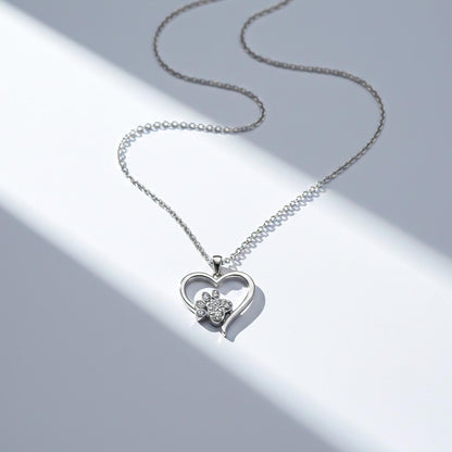 Silver Dog Paw Heart Shaped Pendant