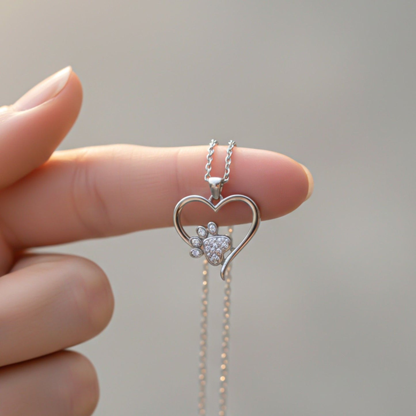 Silver Dog Paw Heart Shaped Pendant