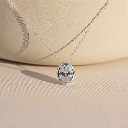 Silver Oval Classic Solitaire Bezel Pendant
