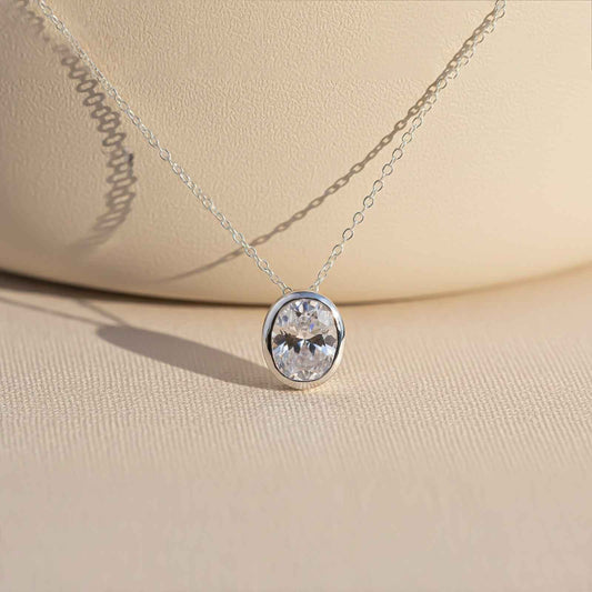 Silver Oval Classic Solitaire Bezel Pendant
