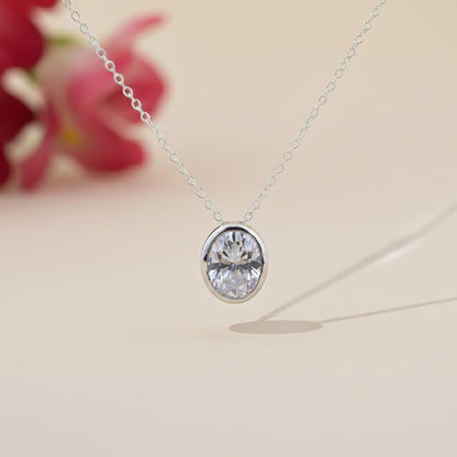 Silver Oval Classic Solitaire Bezel Pendant