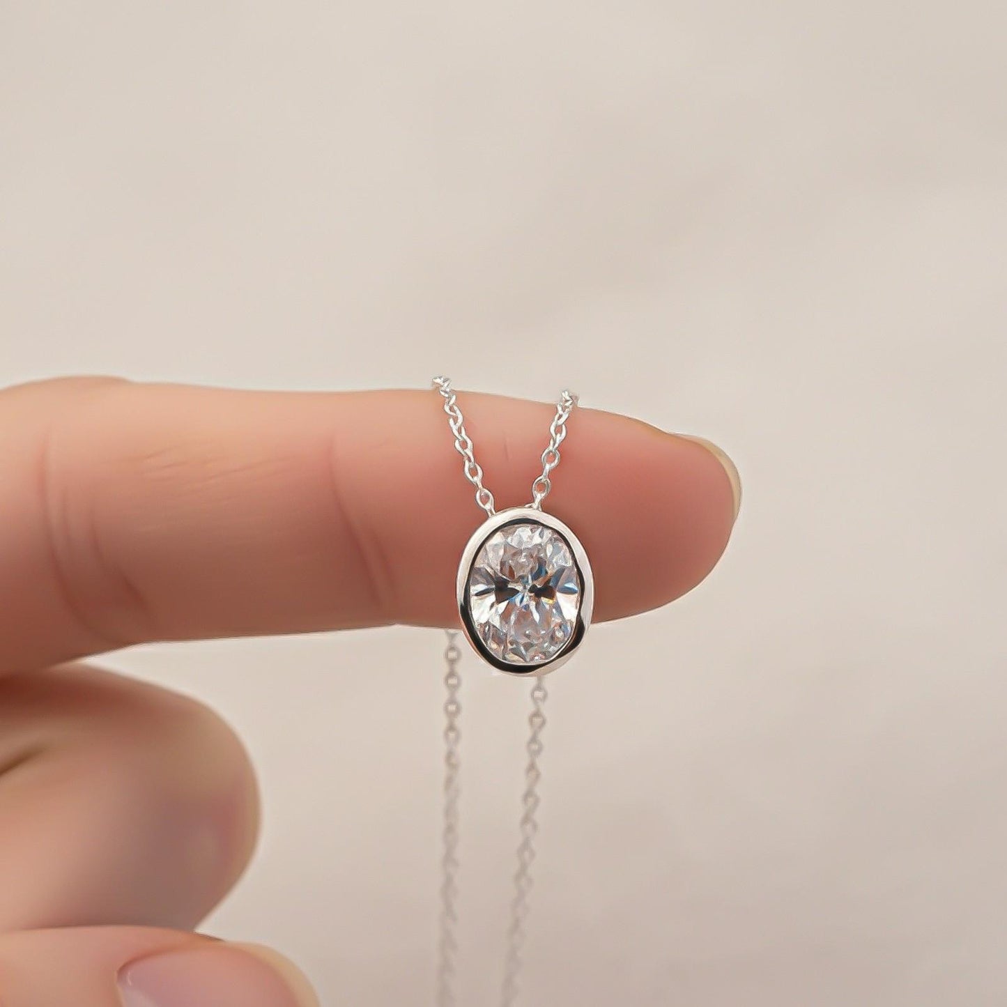 Silver Oval Classic Solitaire Bezel Pendant
