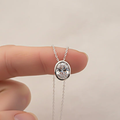 Silver Oval Classic Solitaire Bezel Pendant