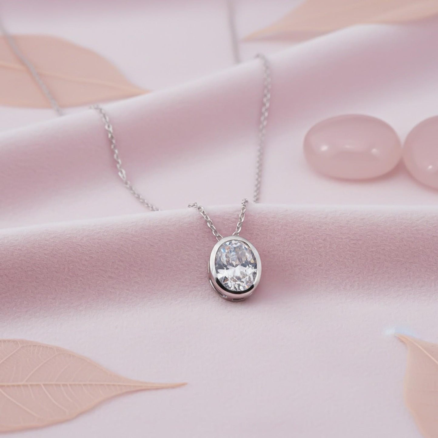 Silver Oval Classic Solitaire Bezel Pendant