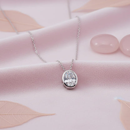 Silver Oval Classic Solitaire Bezel Pendant
