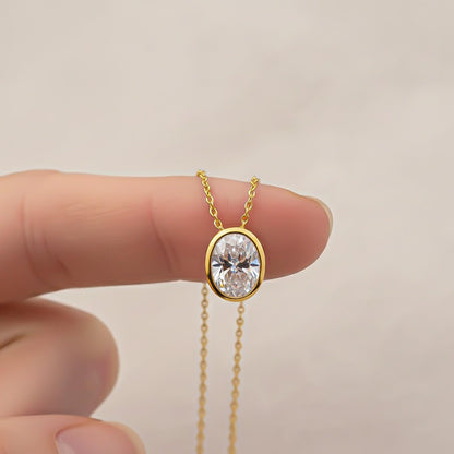 Golden Oval Classic Solitaire Bezel Pendant
