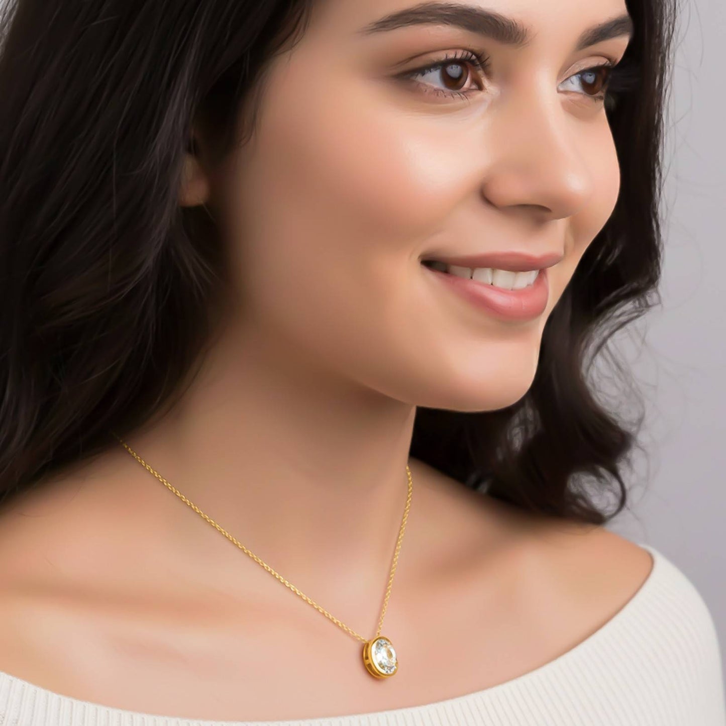 Golden Oval Classic Solitaire Bezel Pendant