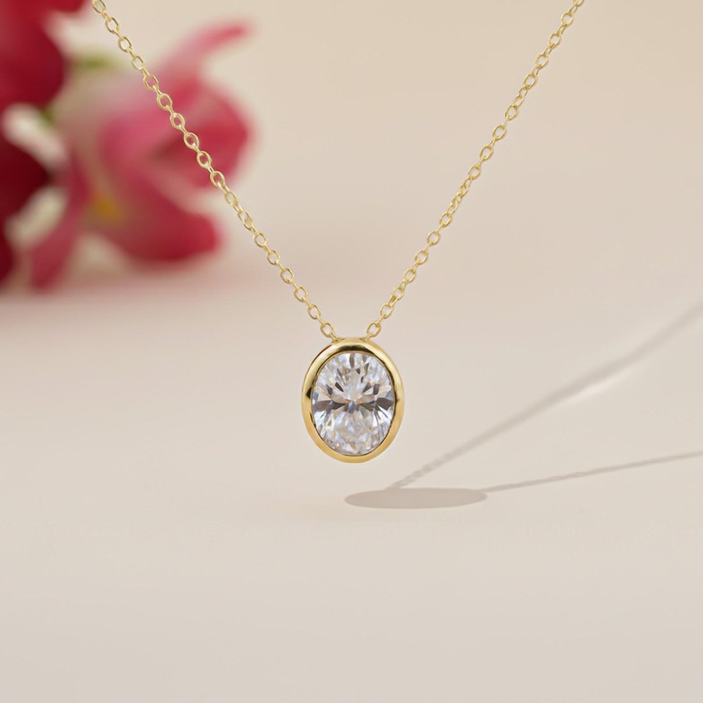 Golden Oval Classic Solitaire Bezel Pendant