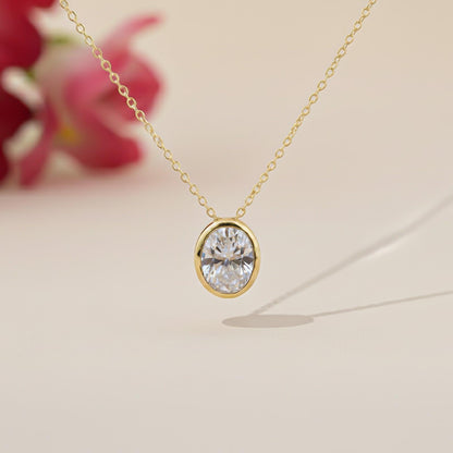 Golden Oval Classic Solitaire Bezel Pendant