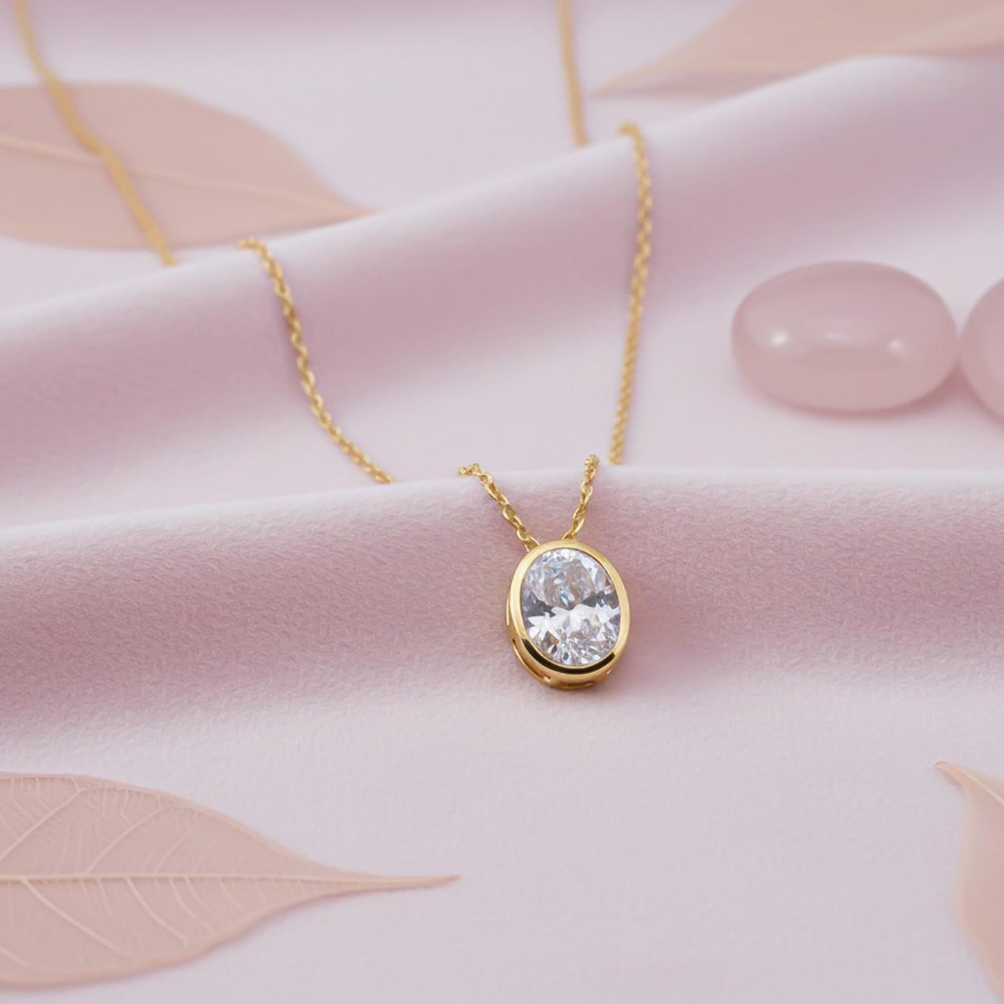 Golden Oval Classic Solitaire Bezel Pendant