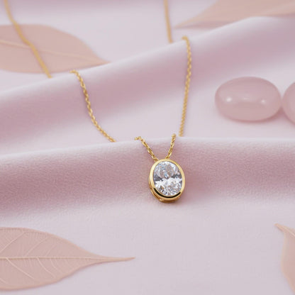 Golden Oval Classic Solitaire Bezel Pendant