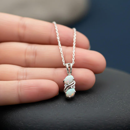 Silver Swirl Twisted Opal Pendant