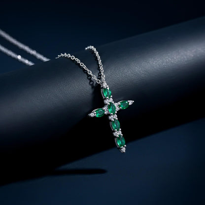 Silver Green Emerald Cross Pendant