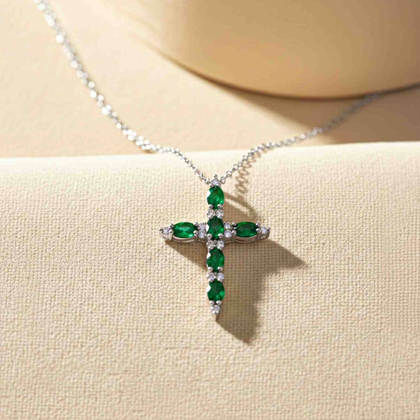 Silver Green Emerald Cross Pendant