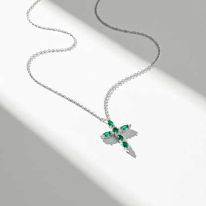 Silver Green Emerald Cross Pendant