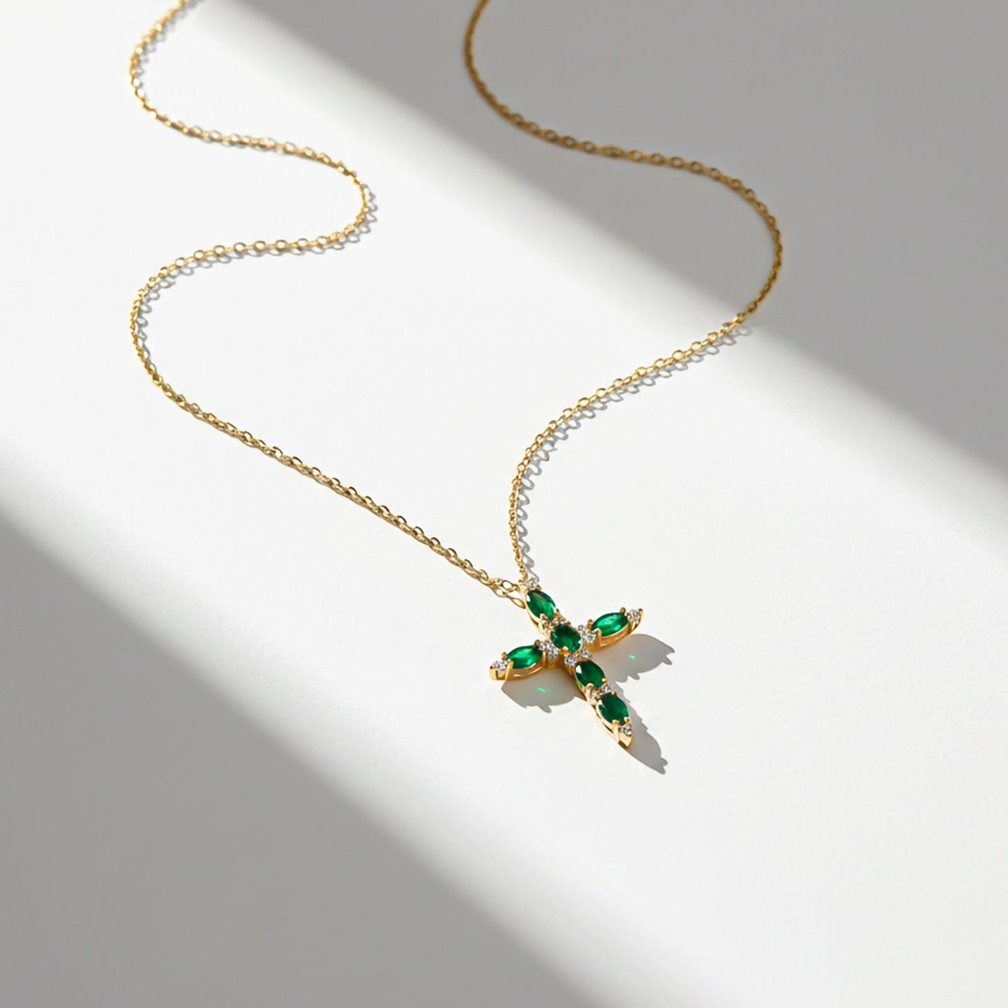 Golden Green Emerald Cross Pendant