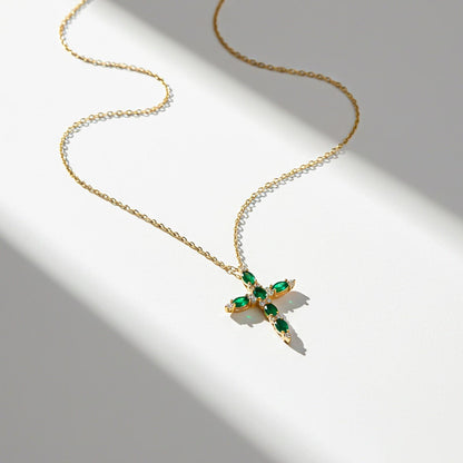 Golden Green Emerald Cross Pendant
