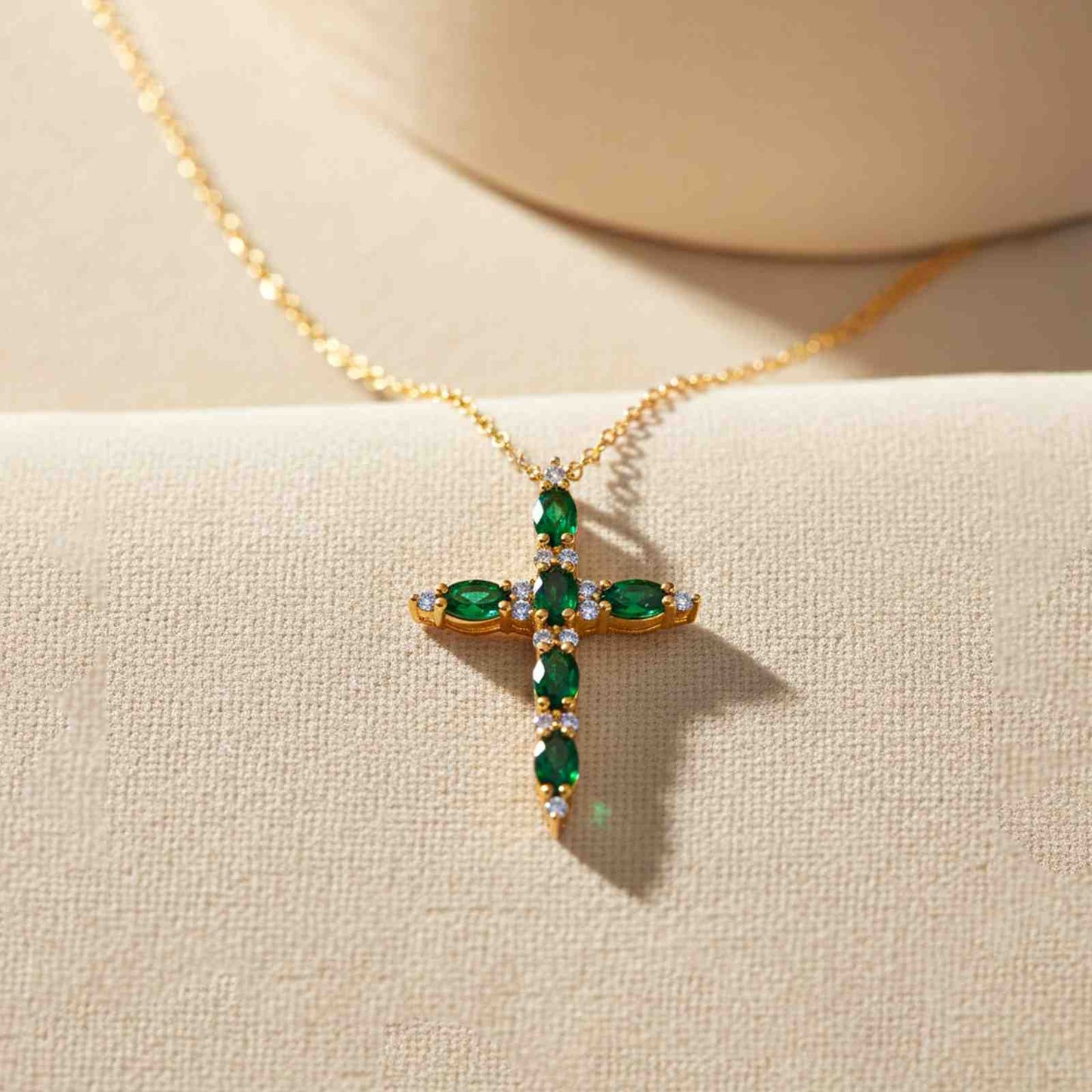 Golden Green Emerald Cross Pendant