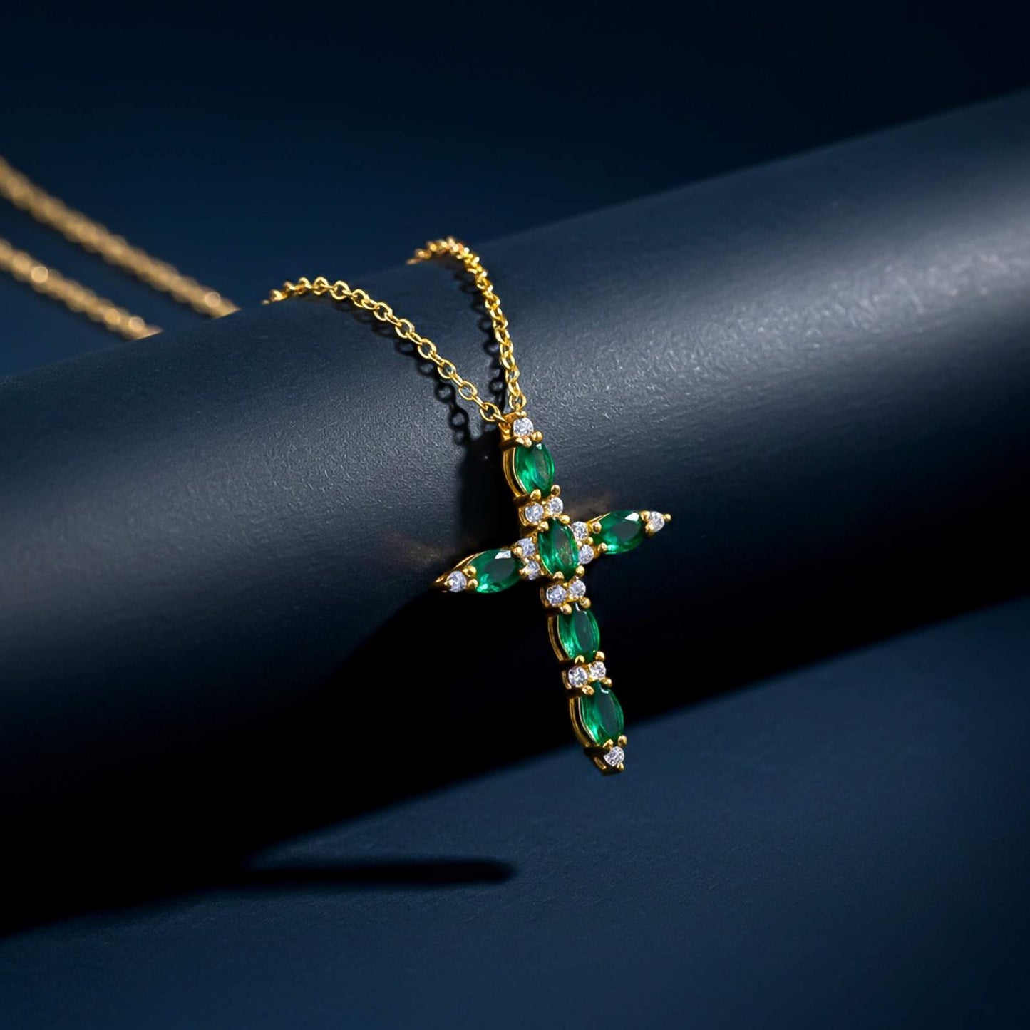 Golden Green Emerald Cross Pendant