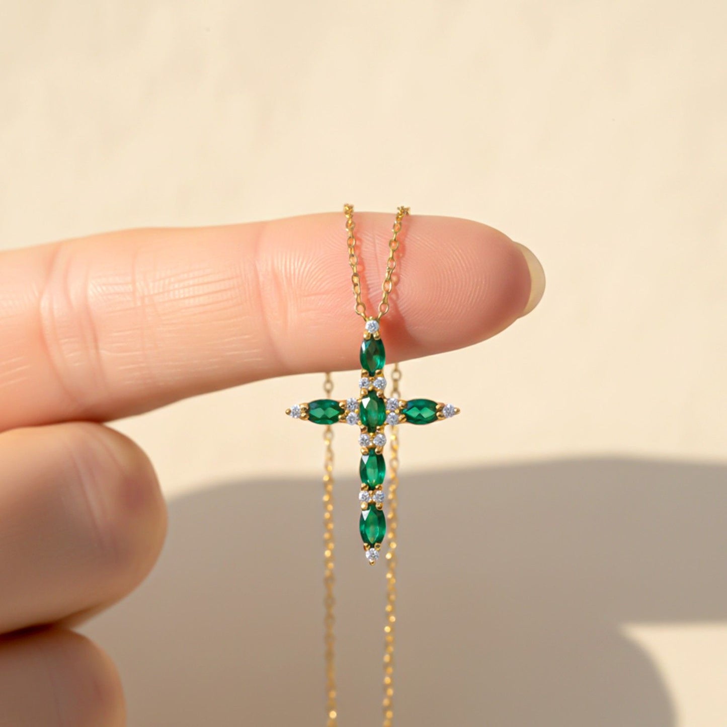 Golden Green Emerald Cross Pendant