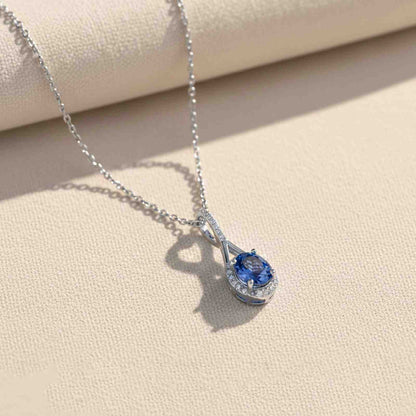 Silver Dazzling Halo Sapphire Pendant