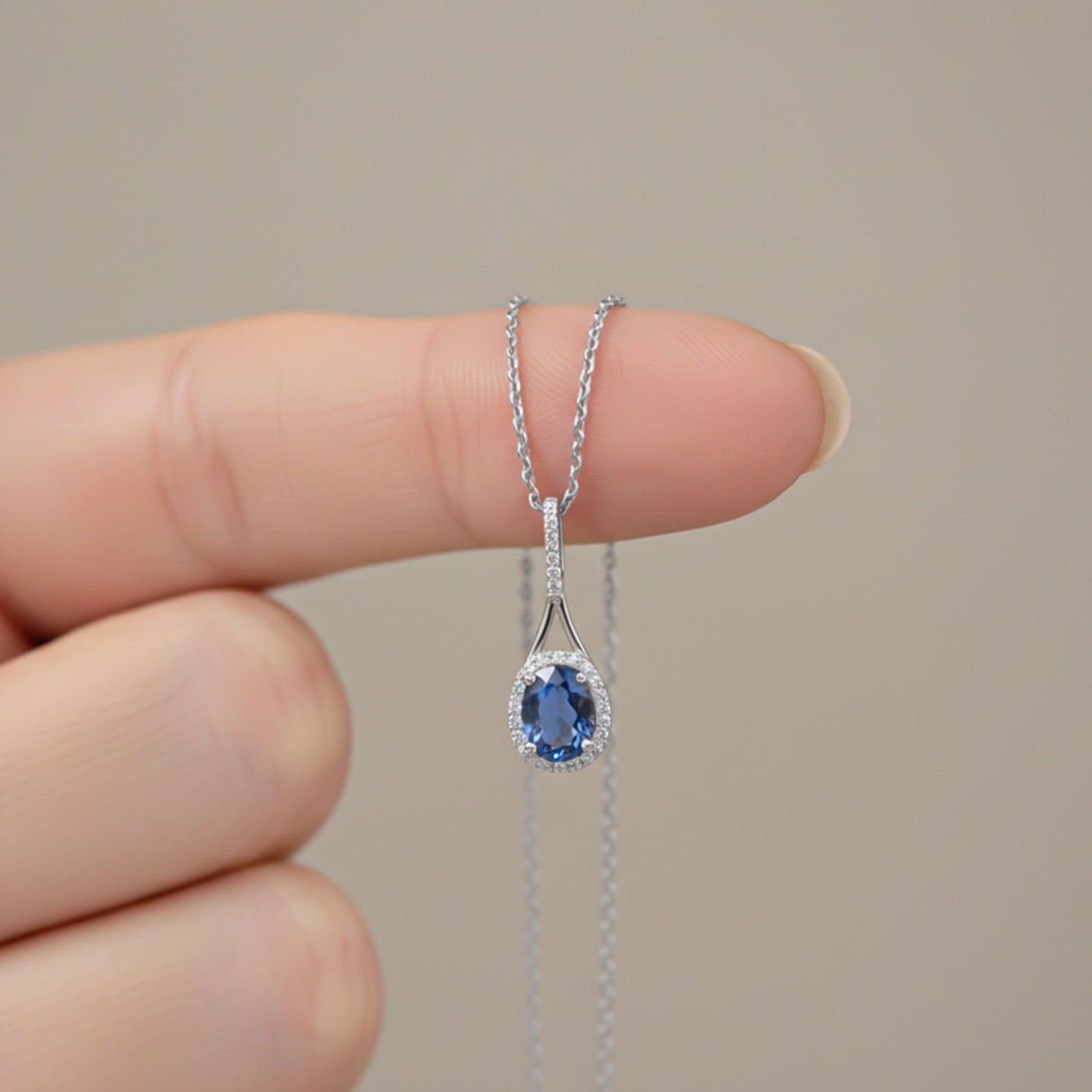 Silver Dazzling Halo Sapphire Pendant