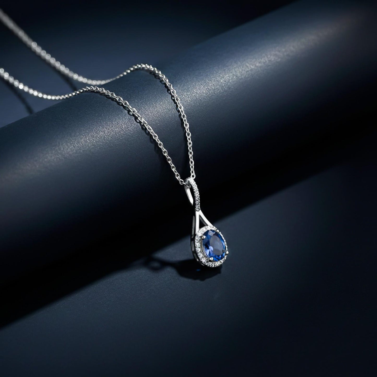 Silver Dazzling Halo Sapphire Pendant
