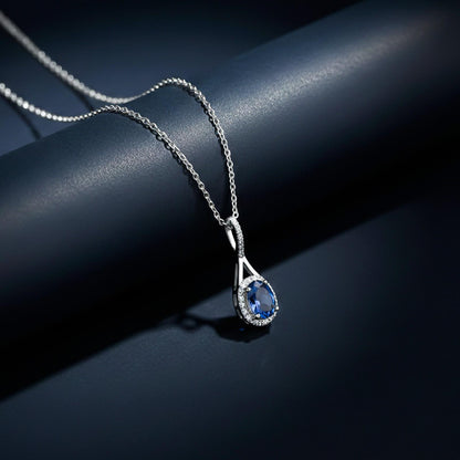 Silver Dazzling Halo Sapphire Pendant