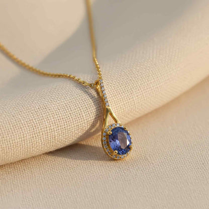 Golden Dazzling Halo Sapphire Pendant
