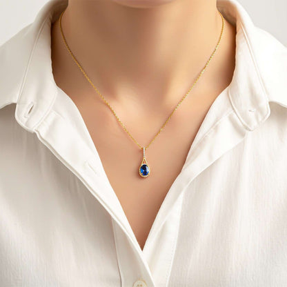 Golden Dazzling Halo Sapphire Pendant