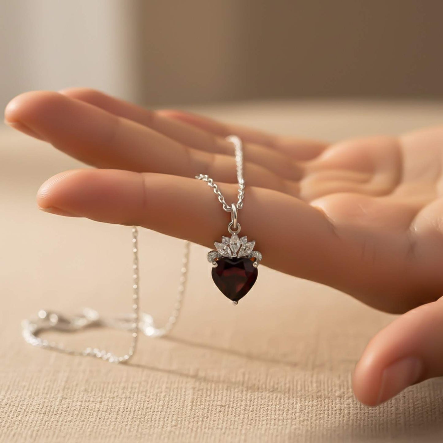 Silver Red Heart Crown Pendant