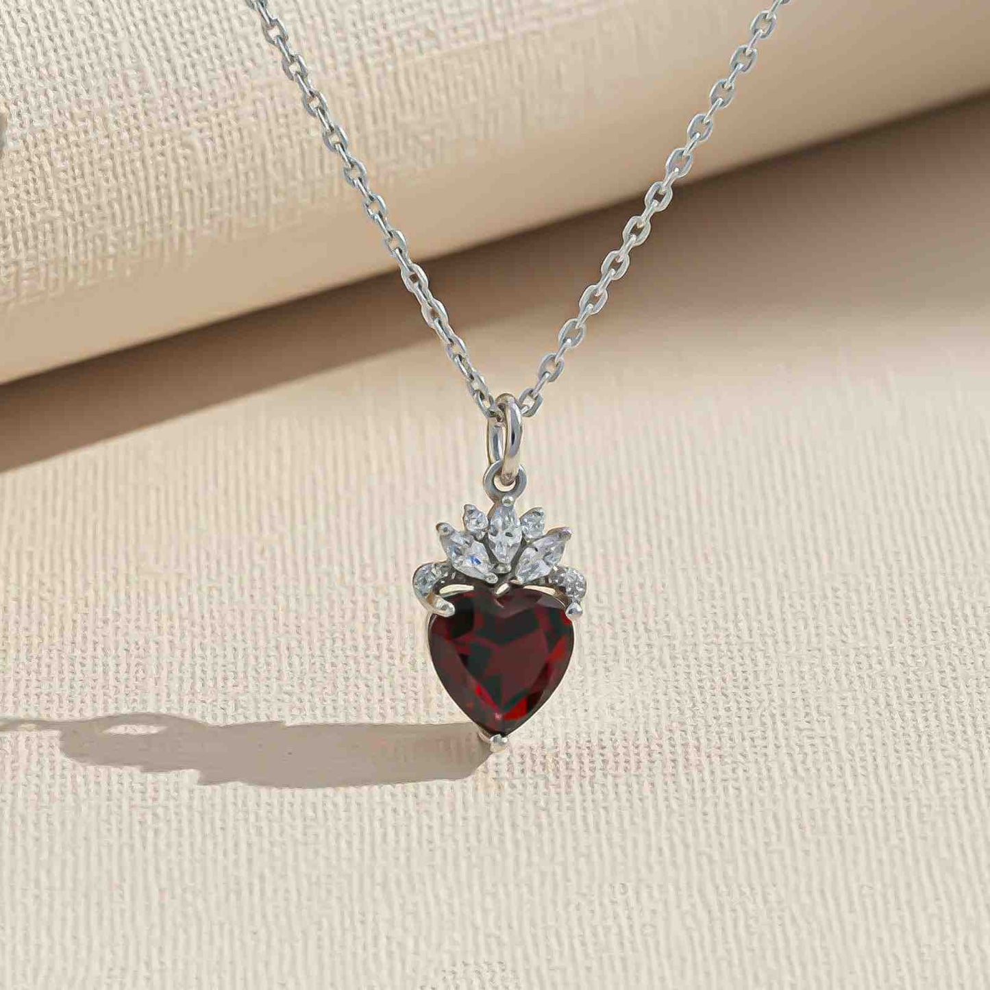 Silver Red Heart Crown Pendant