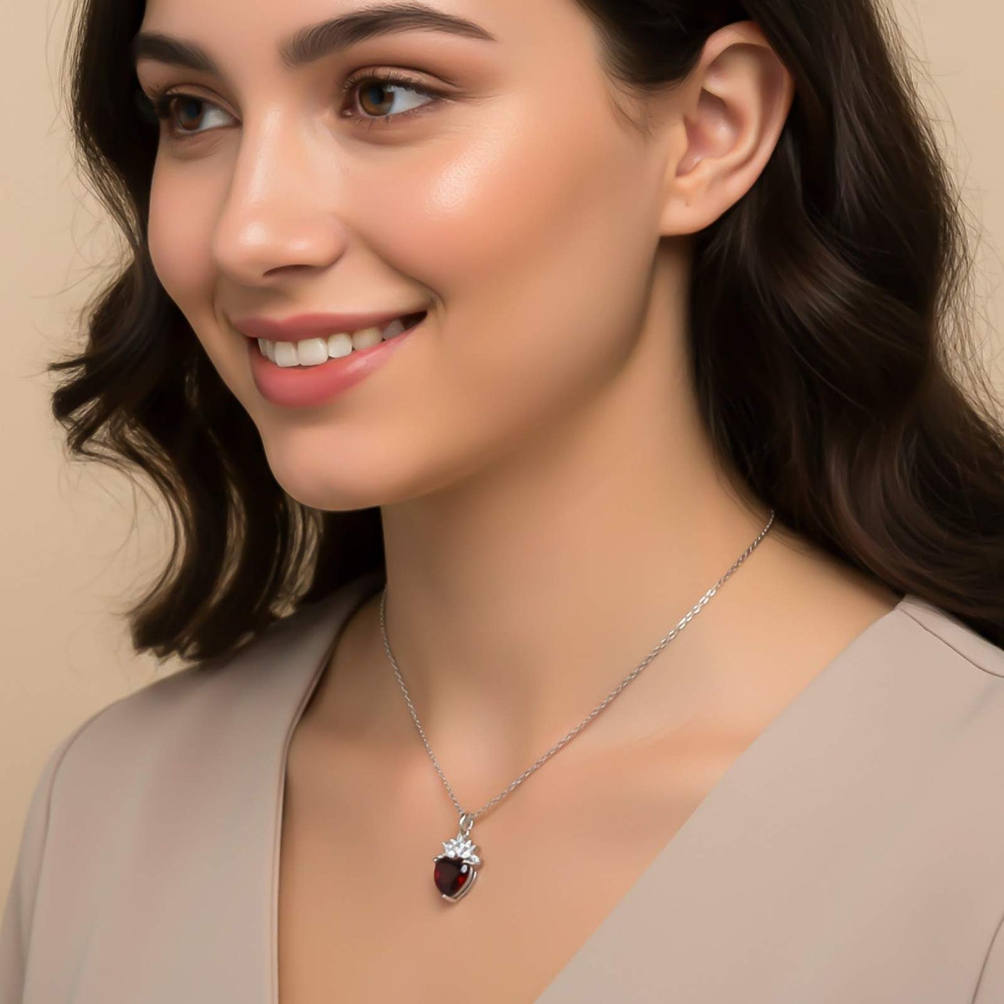 Silver Red Heart Crown Pendant