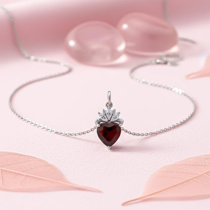 Silver Red Heart Crown Pendant