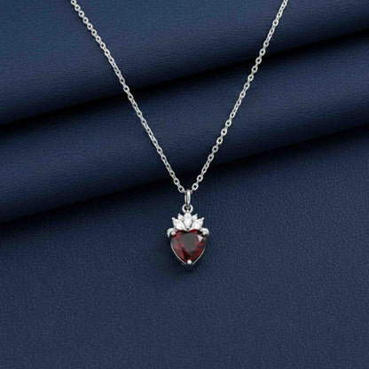 Silver Red Heart Crown Pendant