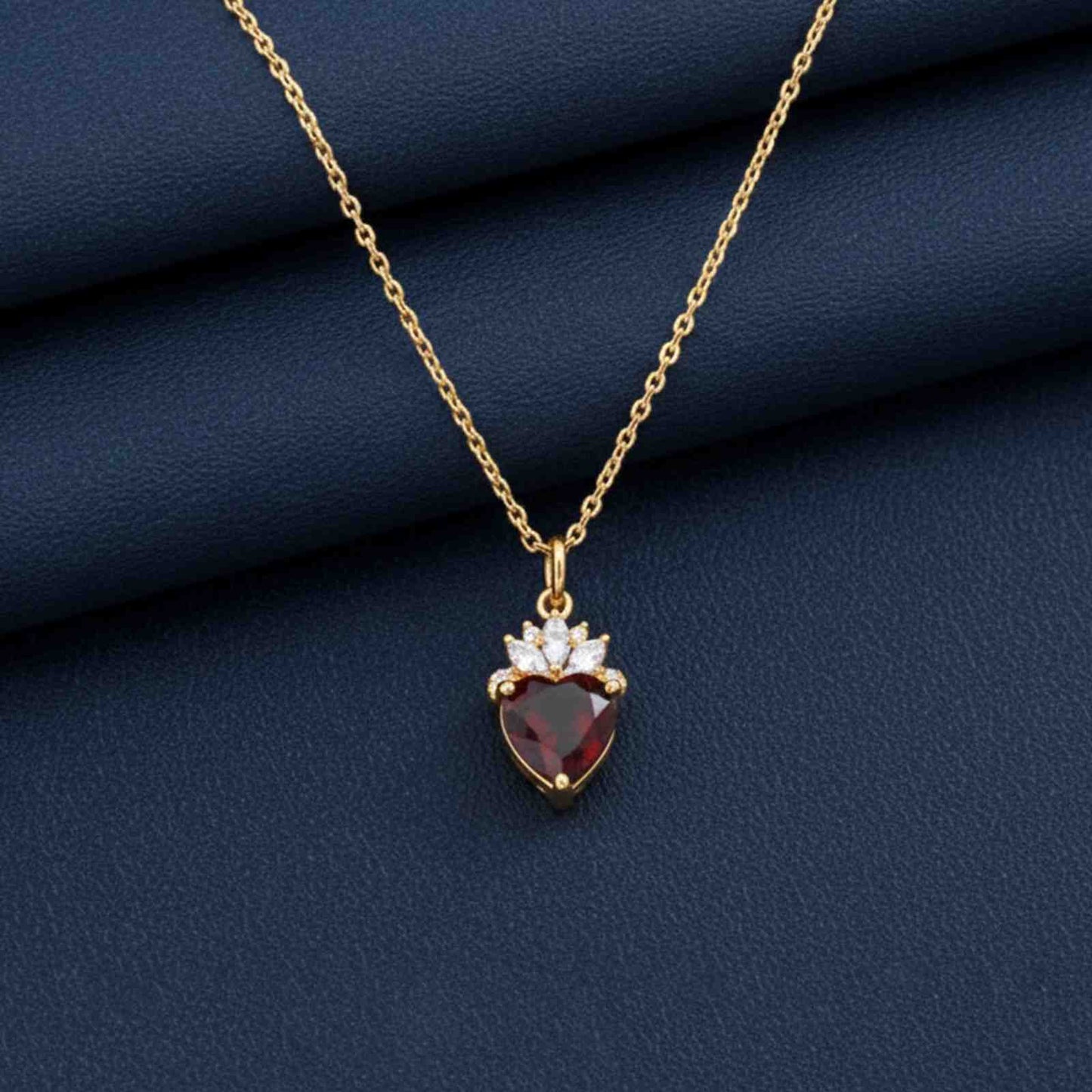 Golden Red Heart Crown Pendant