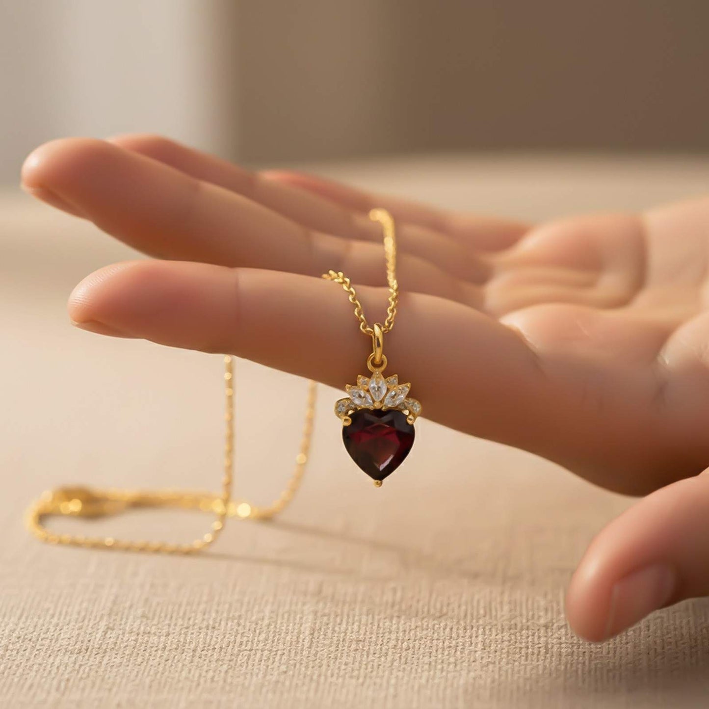 Golden Red Heart Crown Pendant