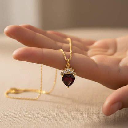 Golden Red Heart Crown Pendant