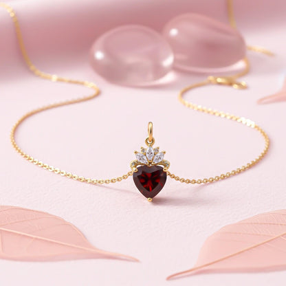 Golden Red Heart Crown Pendant